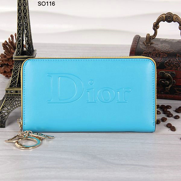 dior wallet calfksin leather 116 skyblue&yellow - Click Image to Close